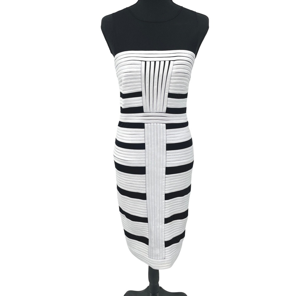 Strapless Black and White Bandage Midi Dress